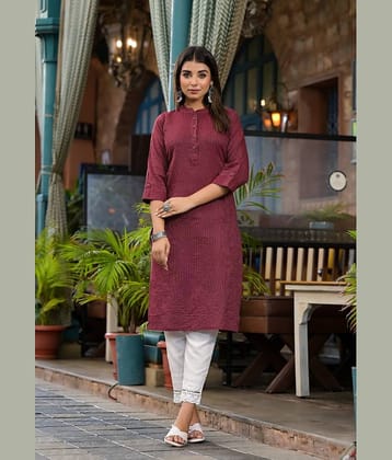 Juniper Cotton Striped Straight Women's Kurti - Maroon ( Pack of 1 )