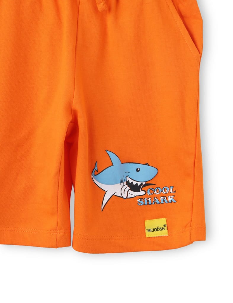 Luxurious Kids Boys Shorts Cotton French Terry Scarlet Ibis Orange Cool Shark 2025 at ShopCircui