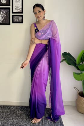 Purple Plain Georgette Saree