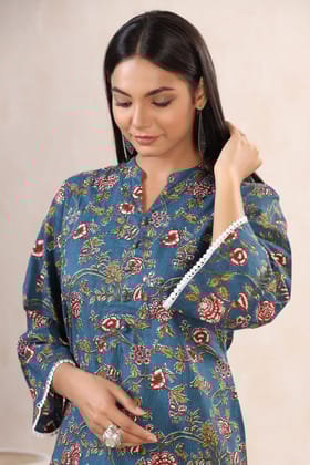 Faiza Bulbul Vahi Cotton Kurta And Pallazo Set-L / Navy Blue / Navy