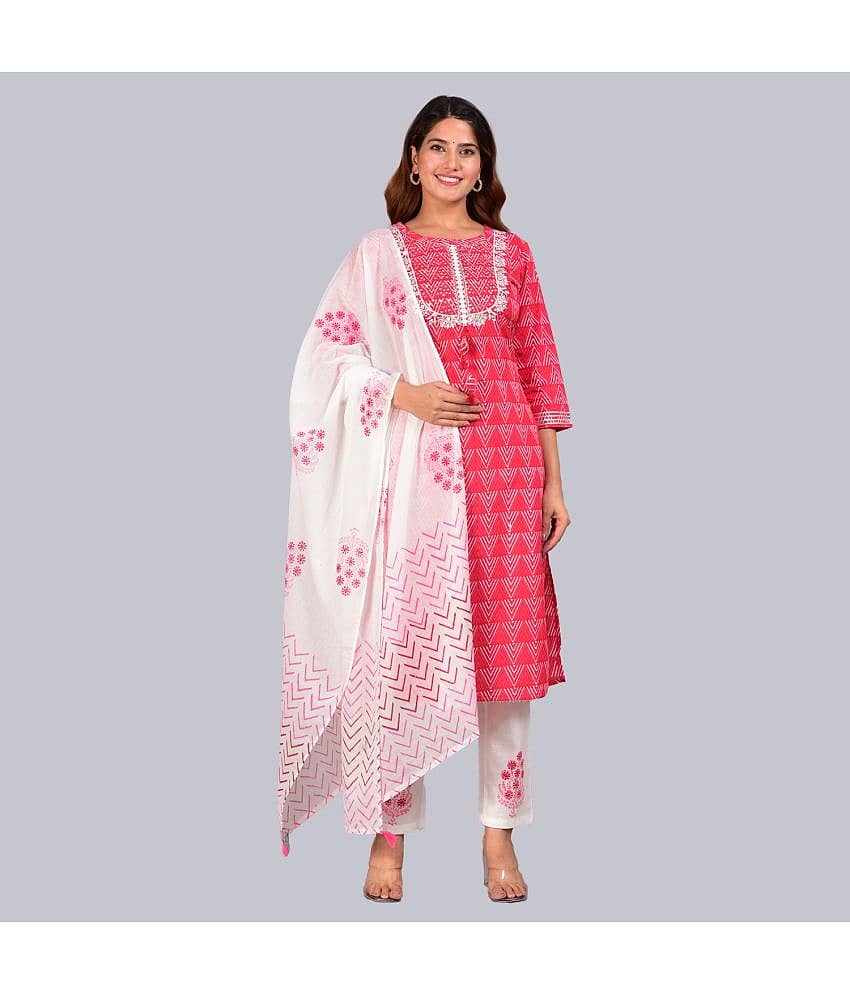 Yash Gallery - Red Straight Cotton Women's Stitched Salwar Suit ( Pack of 1 )