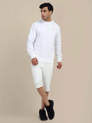 Men'S White Sweatshirt With Shorts Cord Set-S