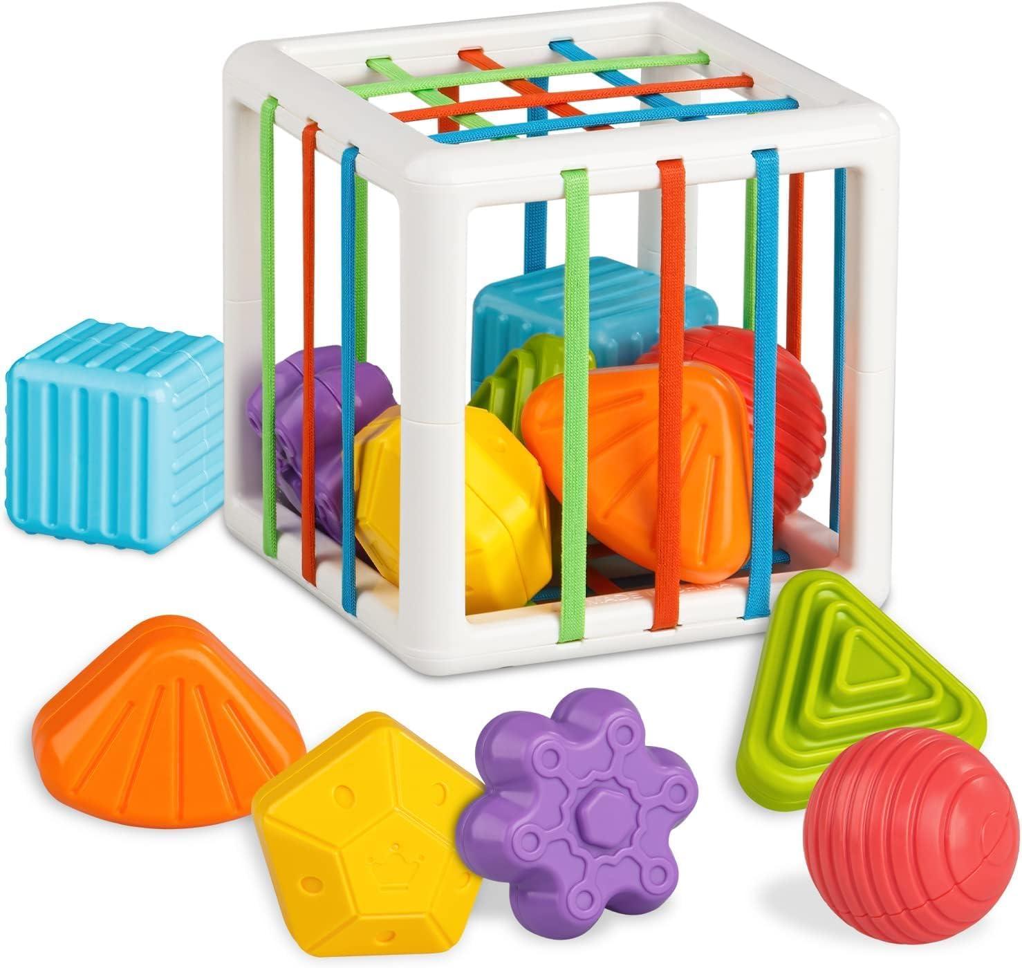 Shape Sorter Interactive Toy, Montessori Toys 6 in 1 Baby Sensory Toys for Kids Educational Learning