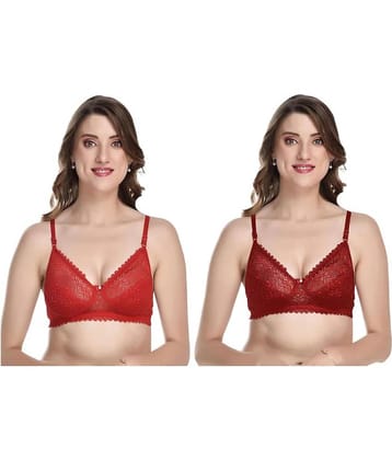 Kiran Enterprises Pack of 2 Net Women's Everyday Bra ( Red )