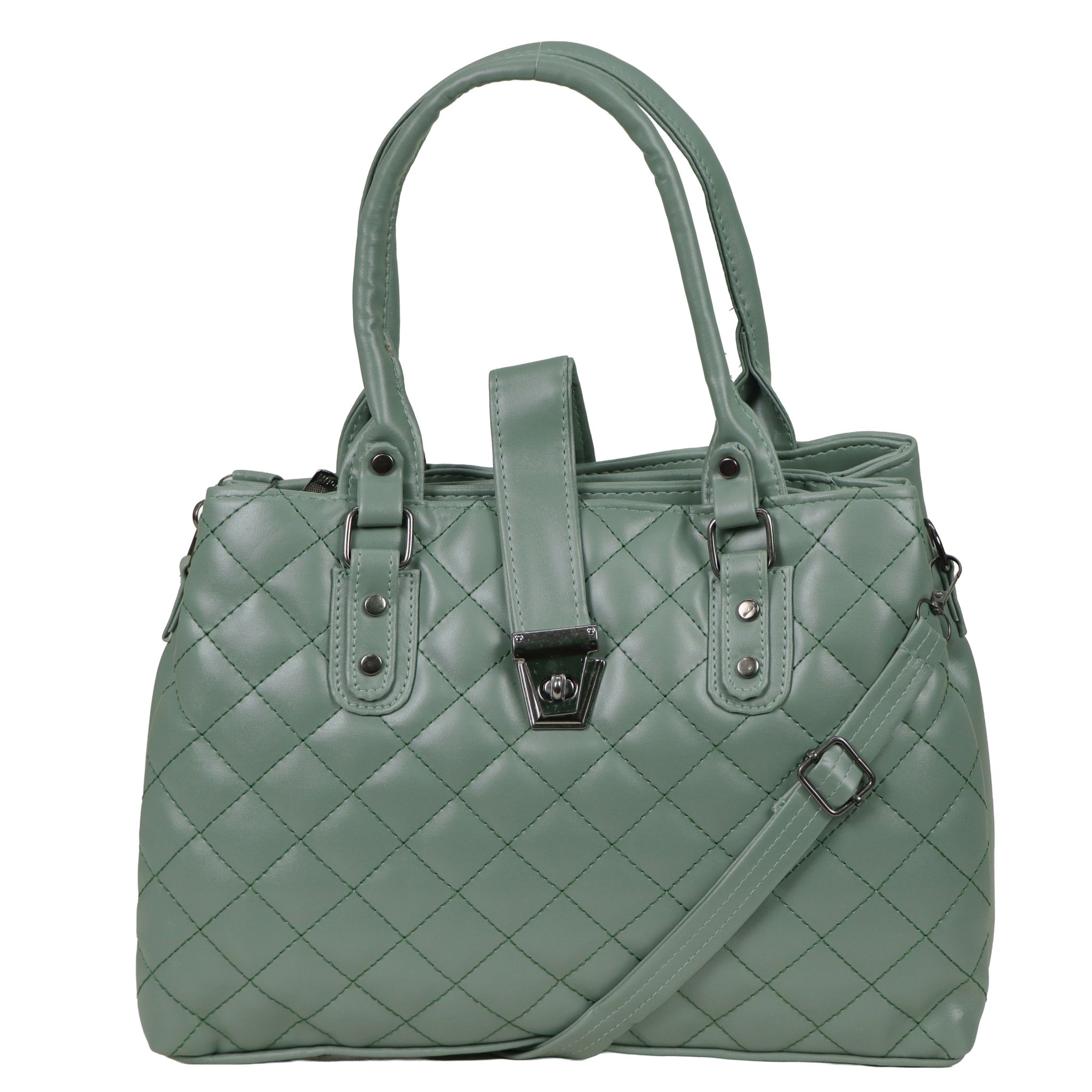 Jothi Sapphire Premium Womens Handbag | 3-Compartment Quilted Tote | Synthetic Leather | Matte Finish | Adjustable & Detachable Strap | Water-Resistant | Olive Green