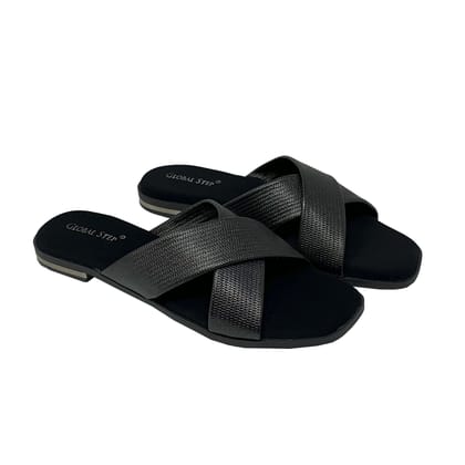 Black Cross-Strap Flats-Black / 36