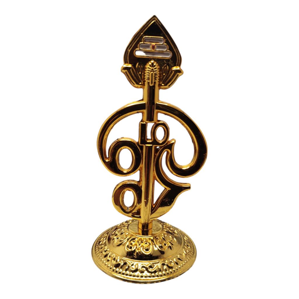 AMS Metal Tamil OM Vel Car Dashboard Idol � Lord Murugan Vel Religious Showpiece for Home Pooja, Office Desk, Return Gifts � Durable Metal Spiritual Decor � 9H x 4L x 4W cm