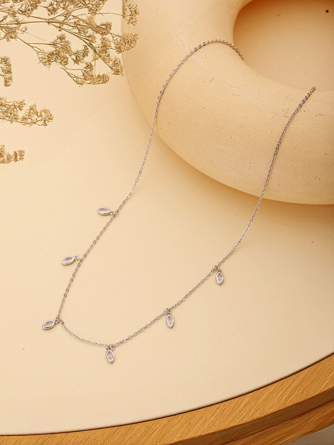 925 Sterling Silver CZ Studded Unique Solitaire Charms Necklace & Chain