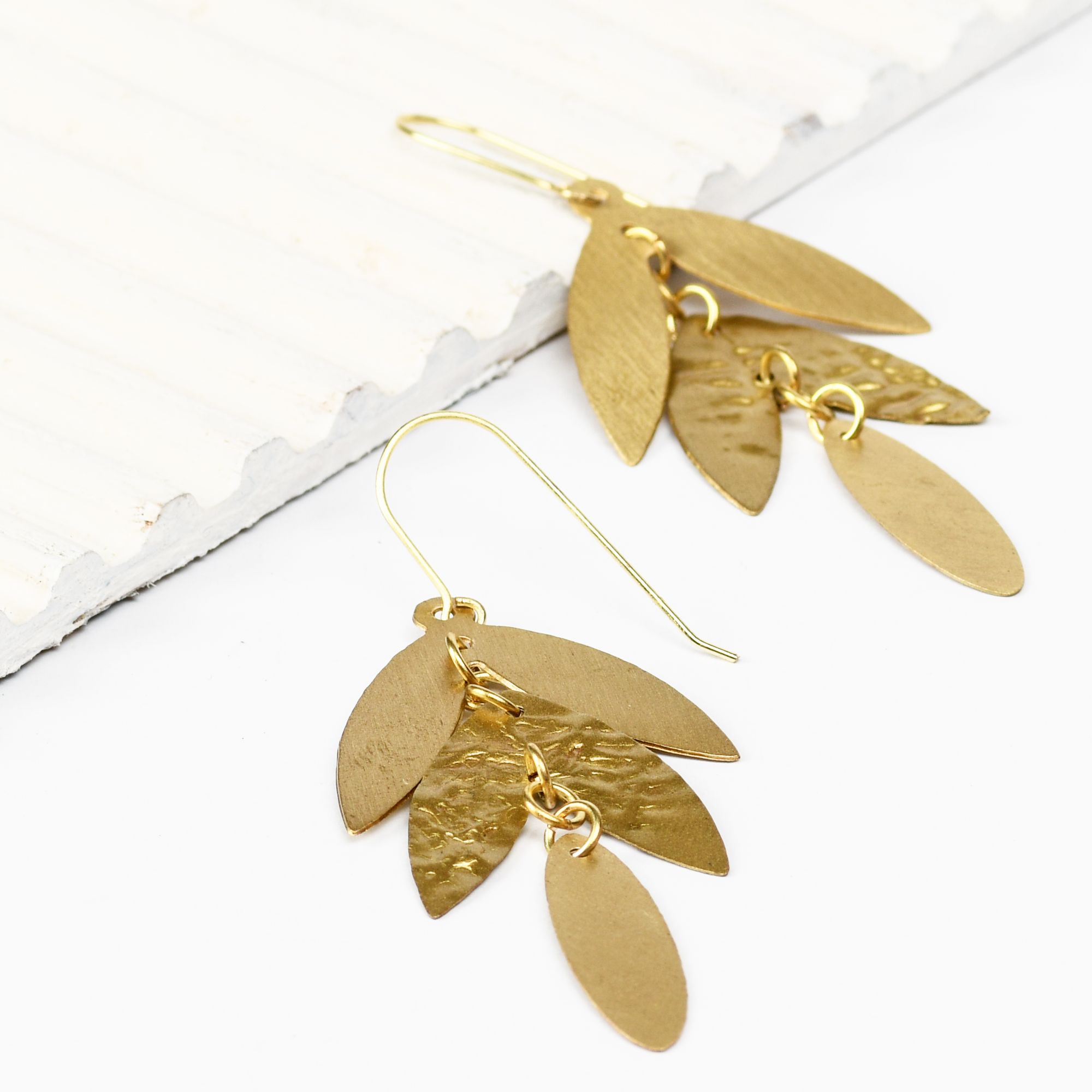 Textured Leaf Brass Earring