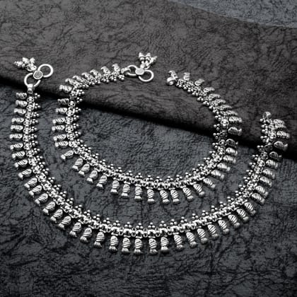 Traditional Bridal Style Real Oxidized 925 Silver Anklets Ankle 10.8"
