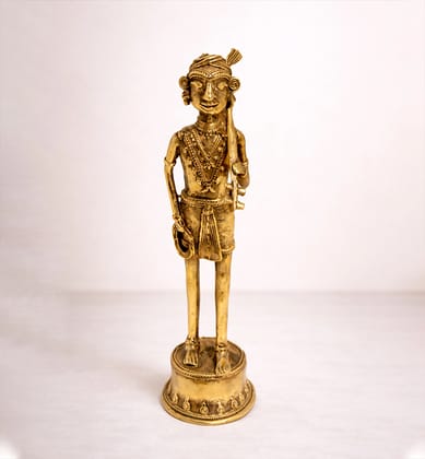 Handcrafted Brass Tribal Warrior Figurine – Traditional Bhareva Bell Metal Sculpture