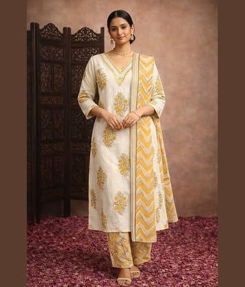 Aarika Women Cotton Printed Straight Kurti With Pants ( Cream )