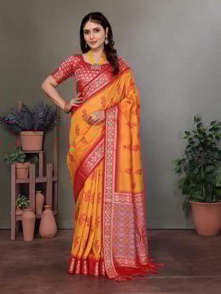 Orange Soft Silk Floral Designed Patola Saree