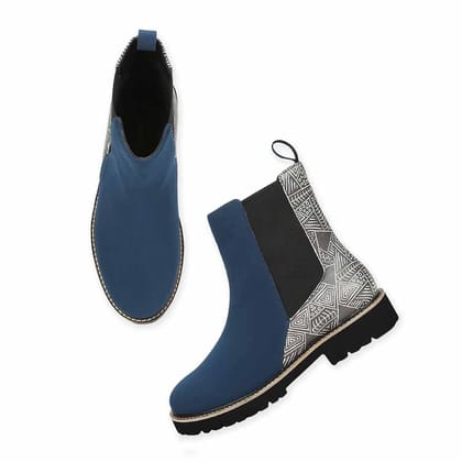 Women Printed Boots-Mystery Blue / 3