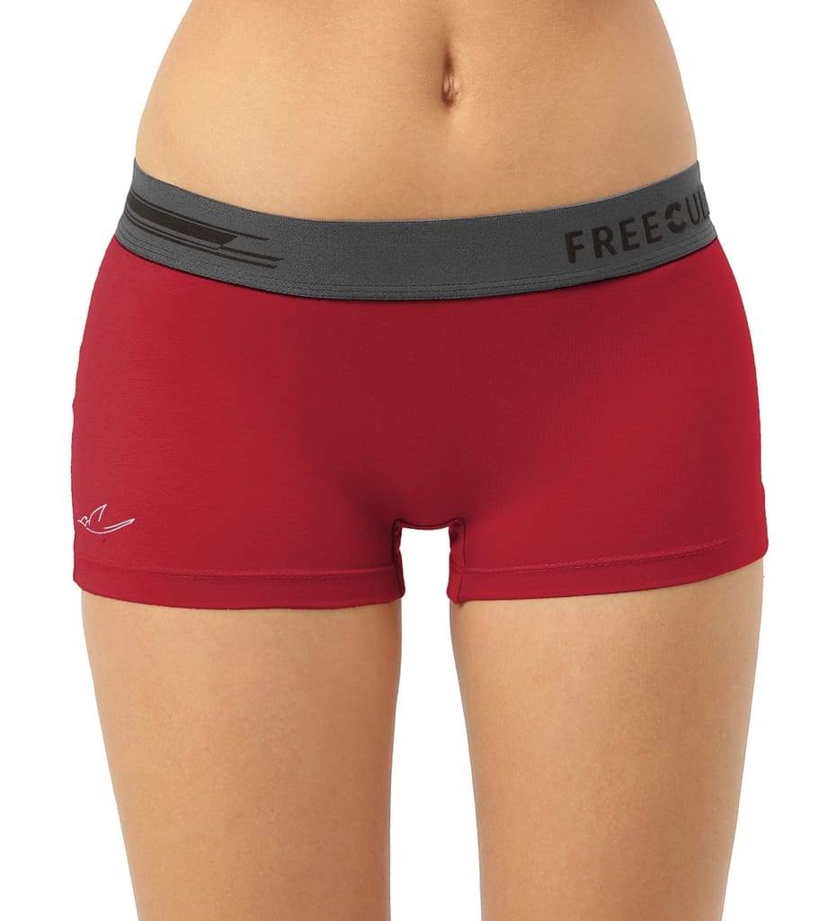 Freecultr Women's Underwear Antibacterial Micromodal Airsoft | Boy Short - Non-Itch, No Chafing, Sweat-Proof Comfort Pack of 1-Sassy Red