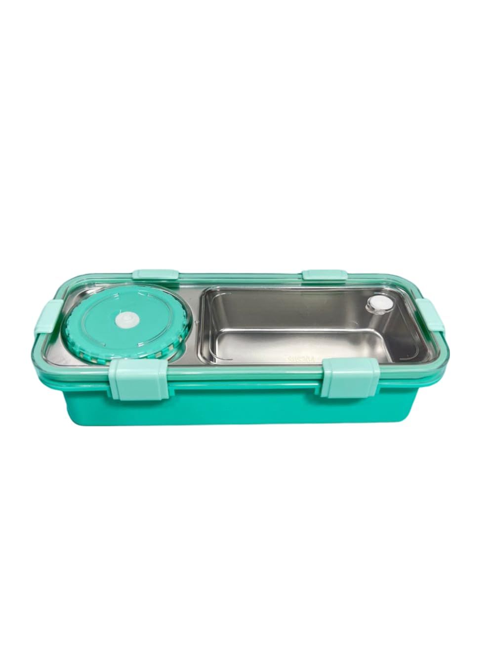 One Compartment Lunch Box 750ml with Spoon and Chopsticks + Bowl, 304 SUS Stainless Steel Bento Box for Office and School (Green)