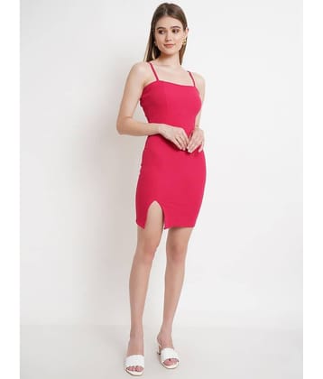 POPWINGS Women Polyester Solid Bodycon Dress ( Black )