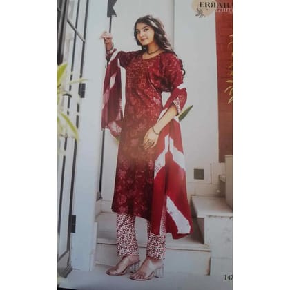 Elegant maroon Floral Kurta Set with Dupatta