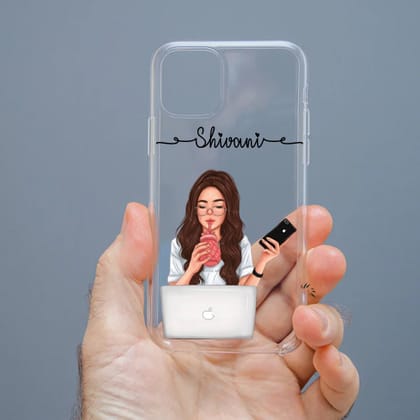 Personalized Cute Girl Transparent Silicon Case Customised with Name for Oppo, Vivo, Redmi, Realme, Poco, Mi, OnePlus, Samsung, iPhone, and More - design 48