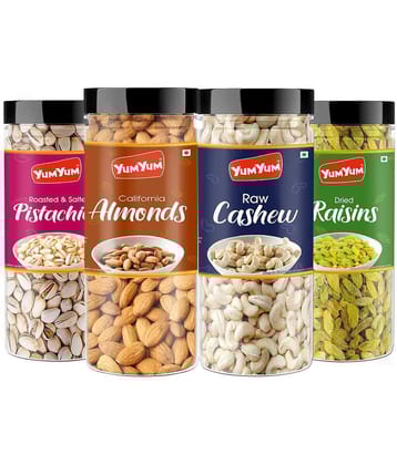 YUM YUM Dry Fruits Combo Pack 600g (Almonds 150g, Cashew150g, Pista 150g, Raisins 150g) Jar Each