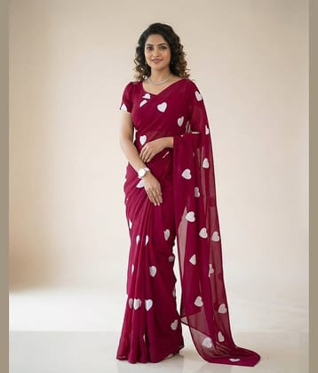 JULEE Georgette Embroidered Regular Saree With Unstitched Blouse Piece ( Rani )