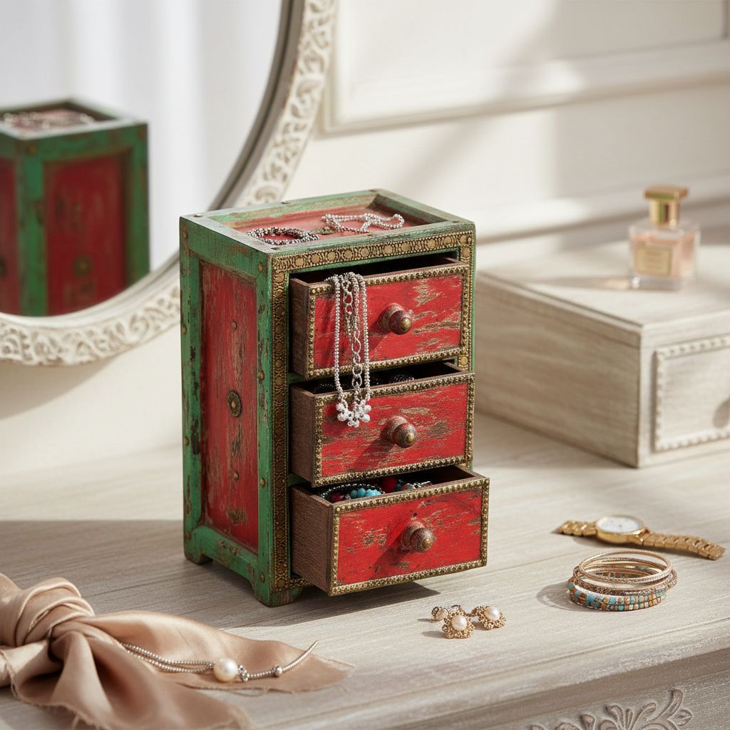 Wooden Distressed Chest Drawer Desk Jewellery