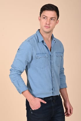 Arianna - Indigo Dobby Shirt - Lt Blue-M-40 / LT BLUE
