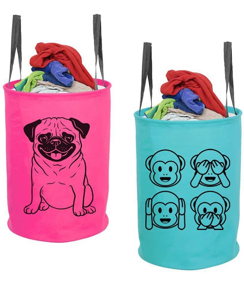 PrettyKrafts Folding Laundry Basket for Clothes with Handle, Toys Organiser, 45 Litre, (Pack of 2)