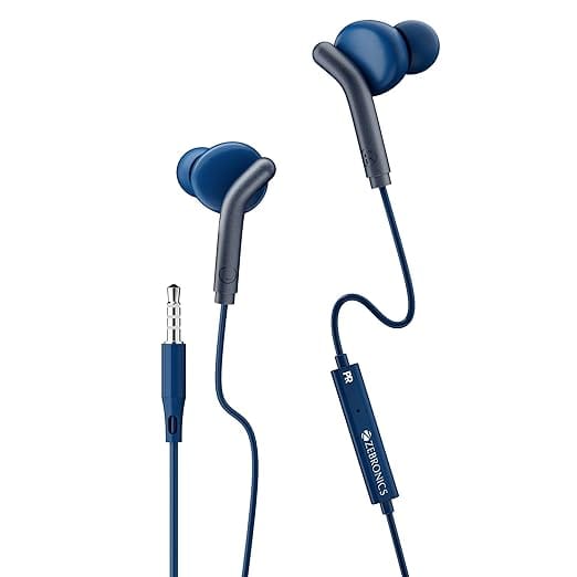 ZEBRONICS Bro 3.5Mm Wired in Ear Earphones, in-Line Mic, Deep Bass, 1.2M Strong and Long Lasting Cable, Light Weight, Compatible with Mobile | Tablet | Laptop (Blue)