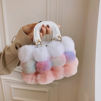 Women's Faux Fur Crossbody Bags, Designer Fashion Plush Handbags, Colorful Patchwork Small Tote Bags for Winter Women's Faux Fur Crossbody Bags, Designer Fashion Plush Handbags, Colorful Patchwork Small Tote Bags for Winter