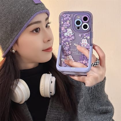 Rabbit Purple Holder Stand Semi-Transparent iPhone Case-iPhone 15 Pro