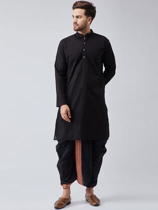 Men's Black & Black Pure Cotton Kurta Dhoti Set-38
