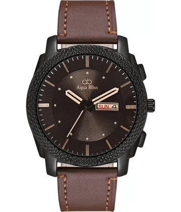 AQUA BLISS - Brown Leather Analog Men's Watch