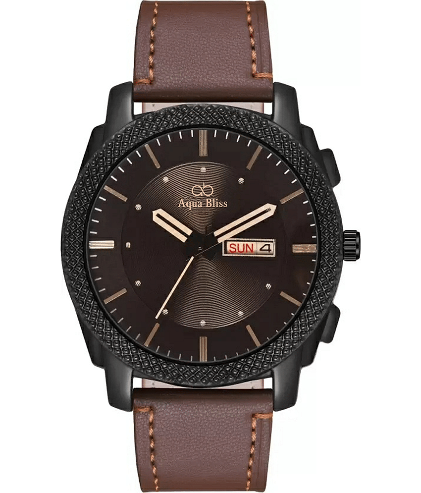 AQUA BLISS - Brown Leather Analog Men's Watch