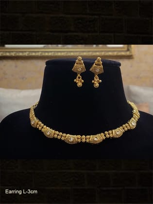 Antique gold tukdi with ruby stone separated with gold bead flowers neckpiece-White