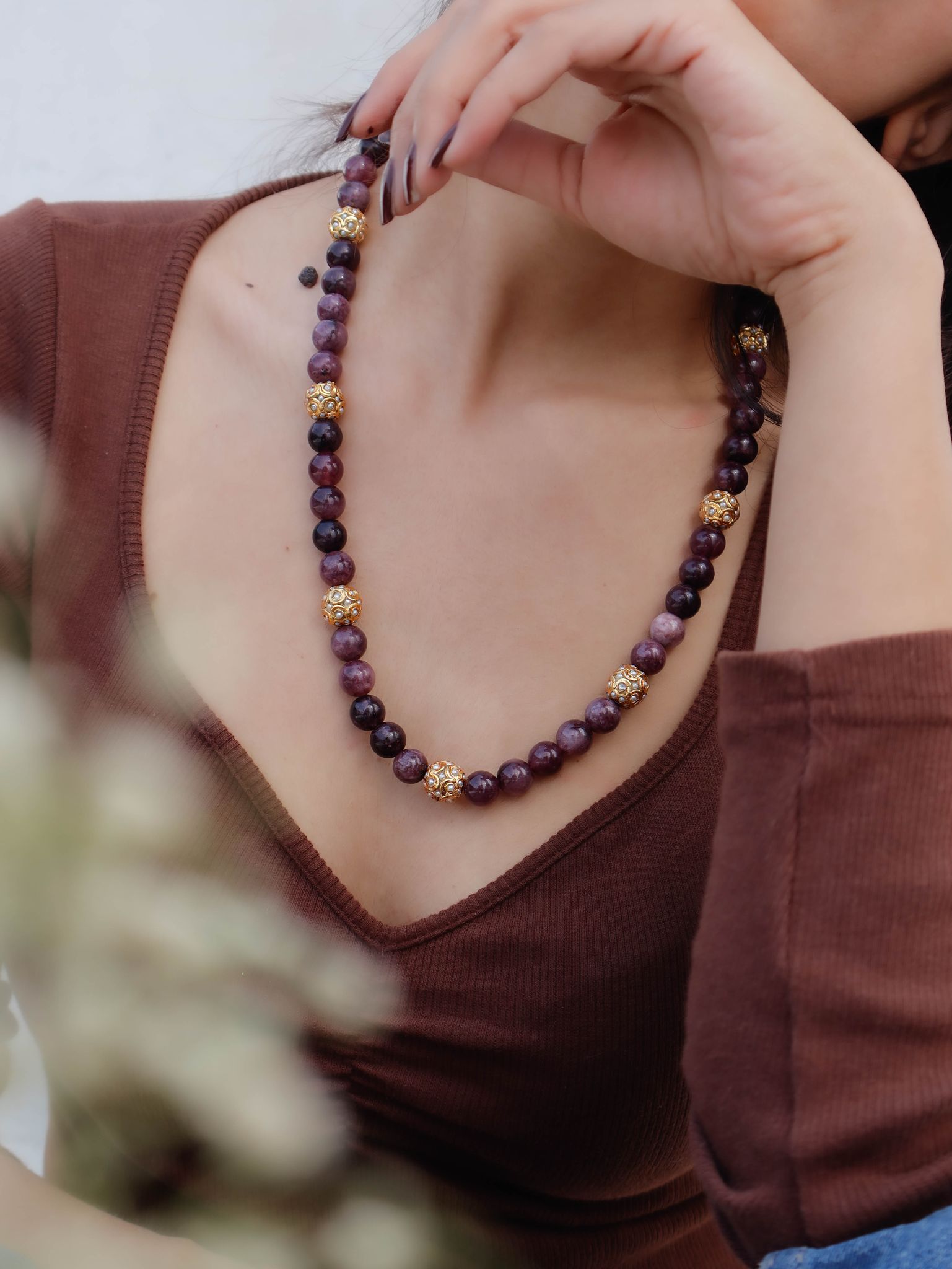 Kavi Purple Long Necklace-Purple