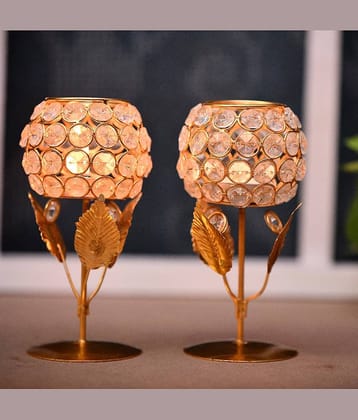 Fashion Bizz Crystal Flower Double Gold Floral Tealight Holder Set