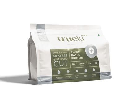 Truely Pro - Vegan Plant Protein | 24g Protein/Serving | 4 Bn CFU Probiotics | 3 Protein Sources - Pea, Brown Rice & Moong Bean | No Artificial Flavours | THIRD-PARTY TESTED | Unflavoured | 1KG