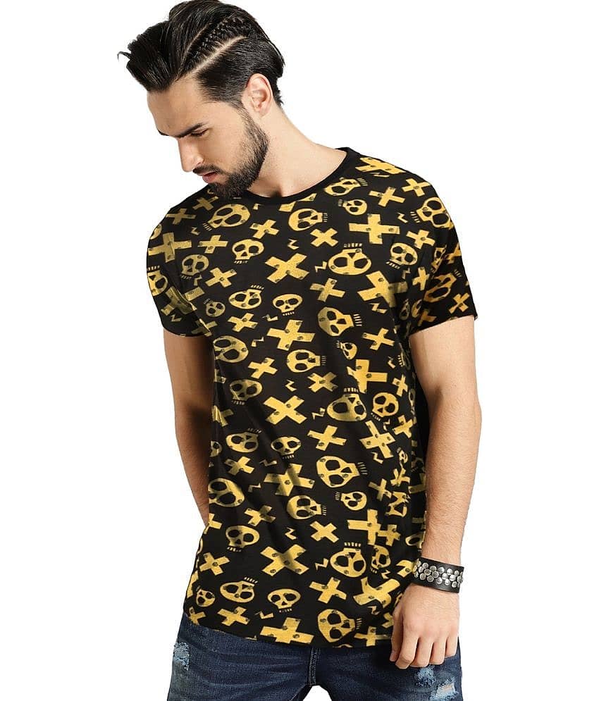 Trond Cotton Blend Regular Fit Printed Half Sleeves Men's T-Shirt - Black ( Pack of 1 )