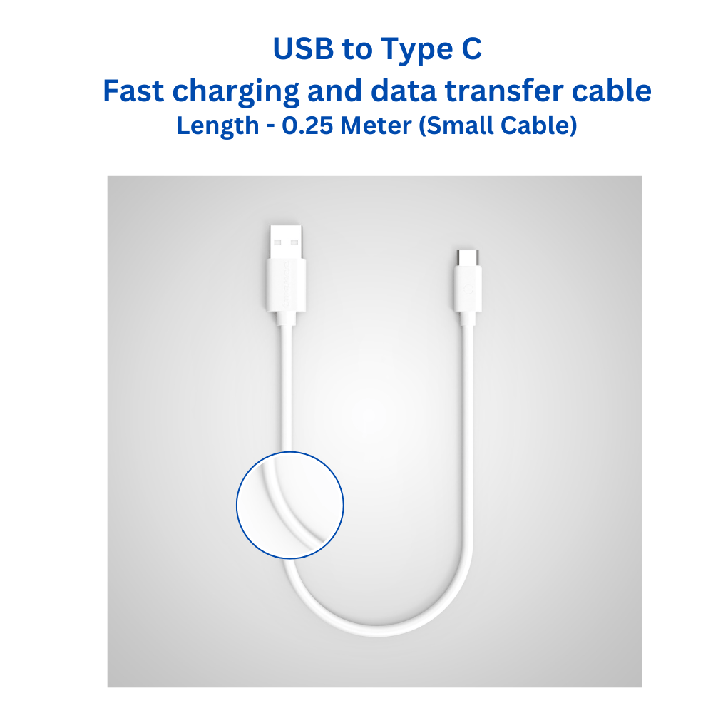 Twance T23W  PVC - Type C to USB Charging & data transfer Cable, 0.25 M, White