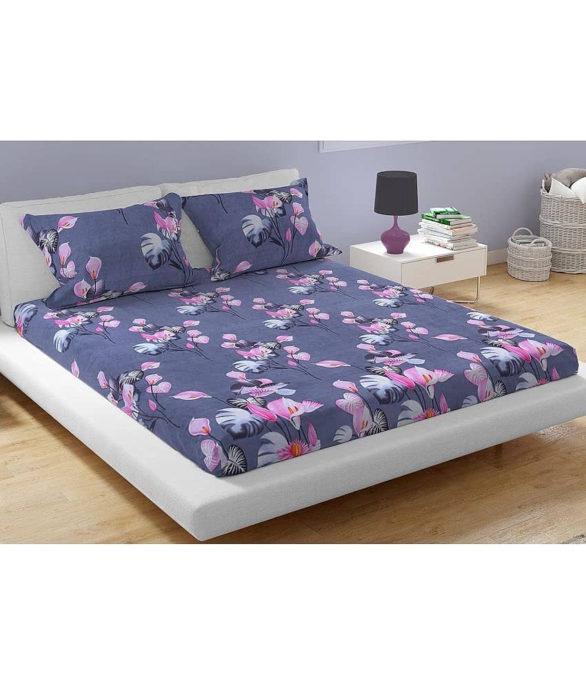 Aazeem Polyester 1 Double Bedsheet with 2 Pillow Covers ( Gray )