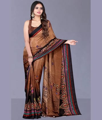 LEELAVATI Crepe Printed Saree With Unstitched Blouse Piece ( Brown )