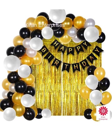 Kiran Enterprises Happy Birthday Banner ( Pink ) + 2 pc. Fringe Curtain ( Pink ) + 30 Metallic Balloon ( Pink, White )  Birthday Decoration Kit,  Birthday Decoration  items, Birthday Balloon Decoration Combo For Boys, Girls, Kids, Husband and Wife.