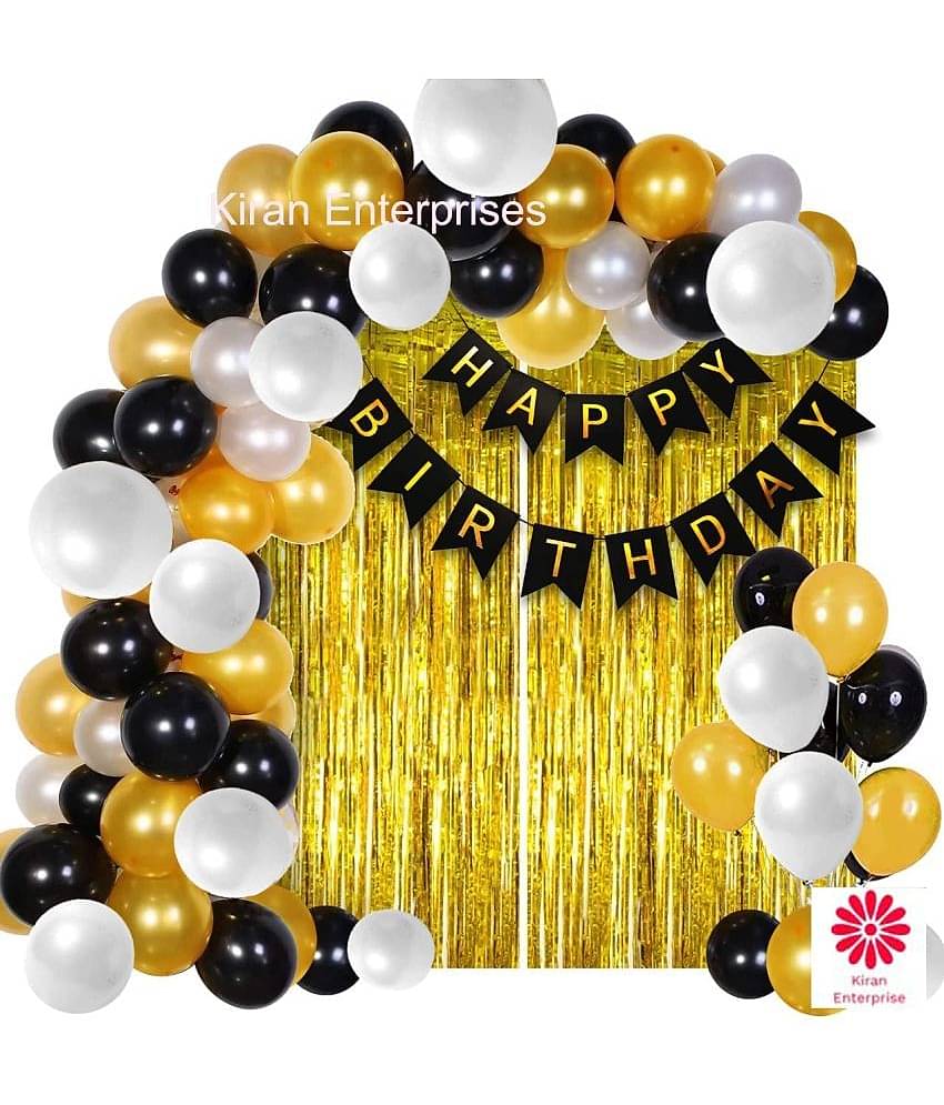 Kiran Enterprises Happy Birthday Banner ( Pink ) + 2 pc. Fringe Curtain ( Pink ) + 30 Metallic Balloon ( Pink, White )  Birthday Decoration Kit,  Birthday Decoration  items, Birthday Balloon Decoration Combo For Boys, Girls, Kids, Husband and Wife.