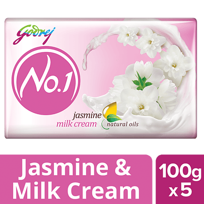 Godrej No.1 Jasmine & Milk Cream Bathing Soap, 100 G (Pack Of 5)
