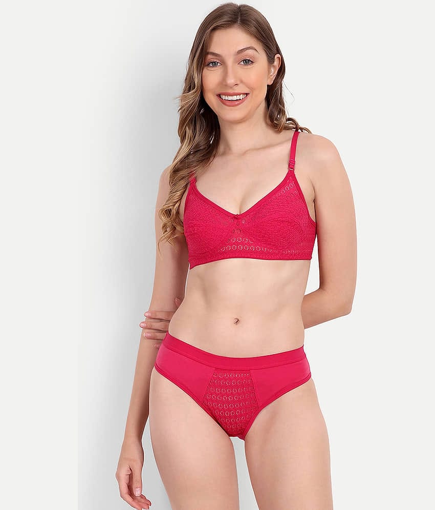 Aprozone Poly Cotton Women's Bra & Panty Set ( Pink ) Lingerie Set
