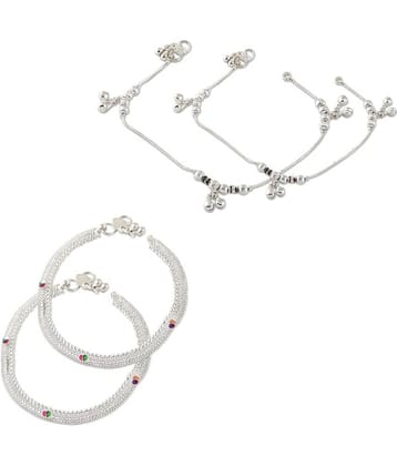 HEER COLLECTION - Silver Anklets ( Pack of 2 )