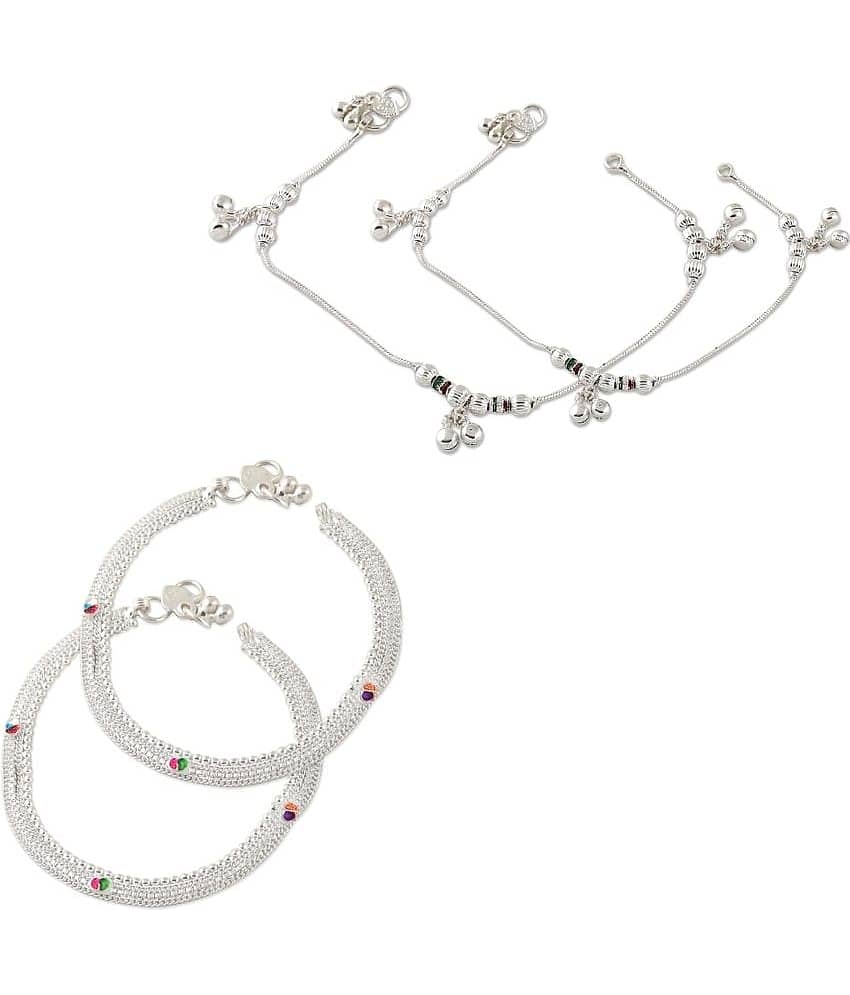 HEER COLLECTION - Silver Anklets ( Pack of 2 )
