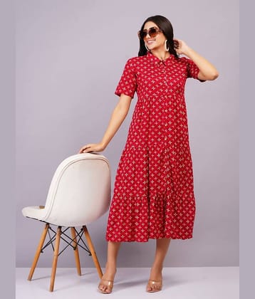 HIGHLIGHT FASHION EXPORT Women Rayon Printed Shirt Dress ( Red )