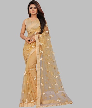 Gazal Fashions Net Applique Saree With Unstitched Blouse Piece ( Red )